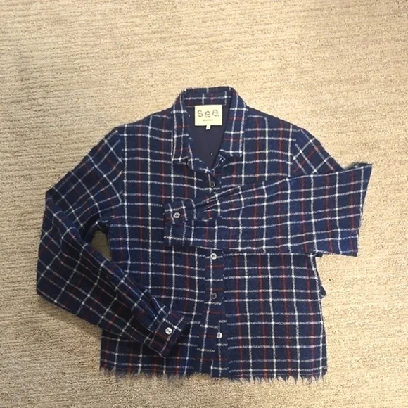 Sea Plaid Eyelet Button Down Shirt